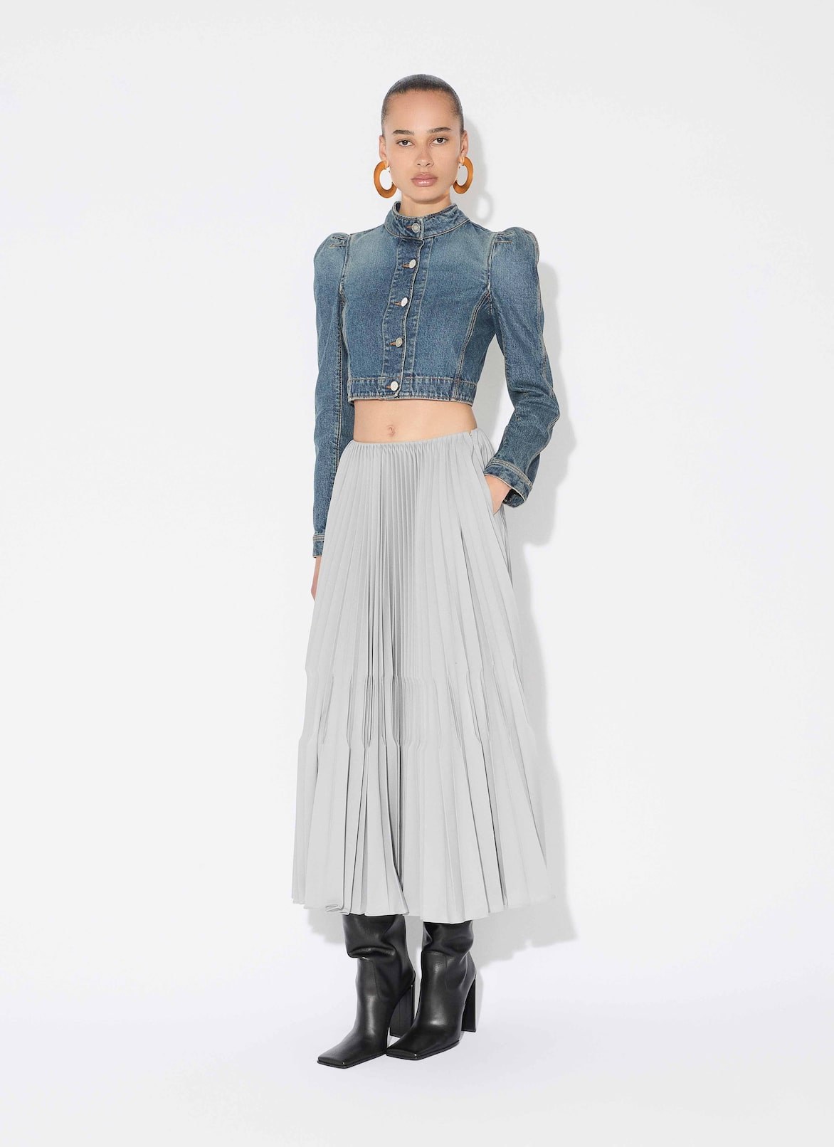 WOOL GABARDINE PLEATED SKIRT ALAÏA MOUSE GREY WOOL GABARDINE PLEATED SKIRT
